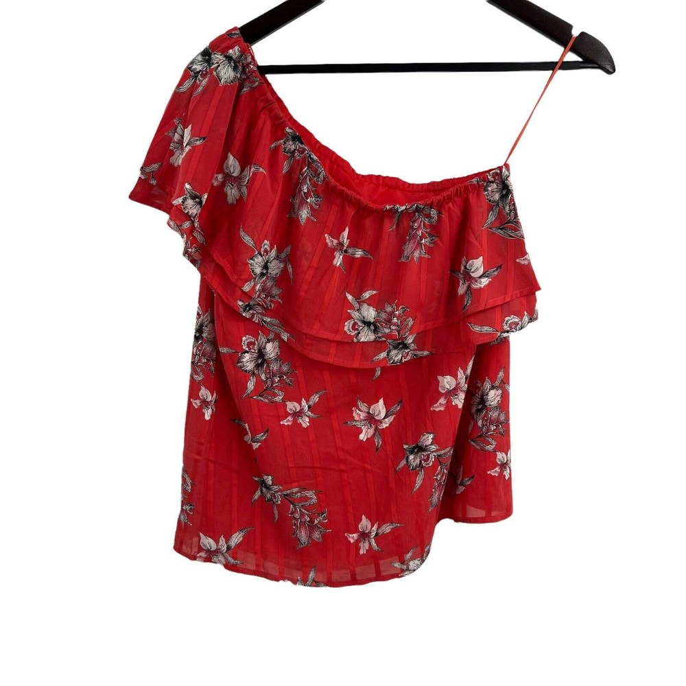 Collective Concepts Red One Shoulder‎ Ruffle Floral Top Size XS New